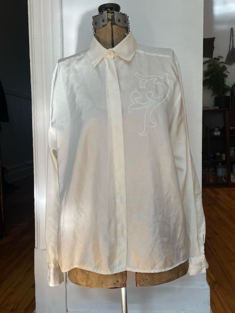 Classic Cream Embroidered Men's Button-Down Shirt